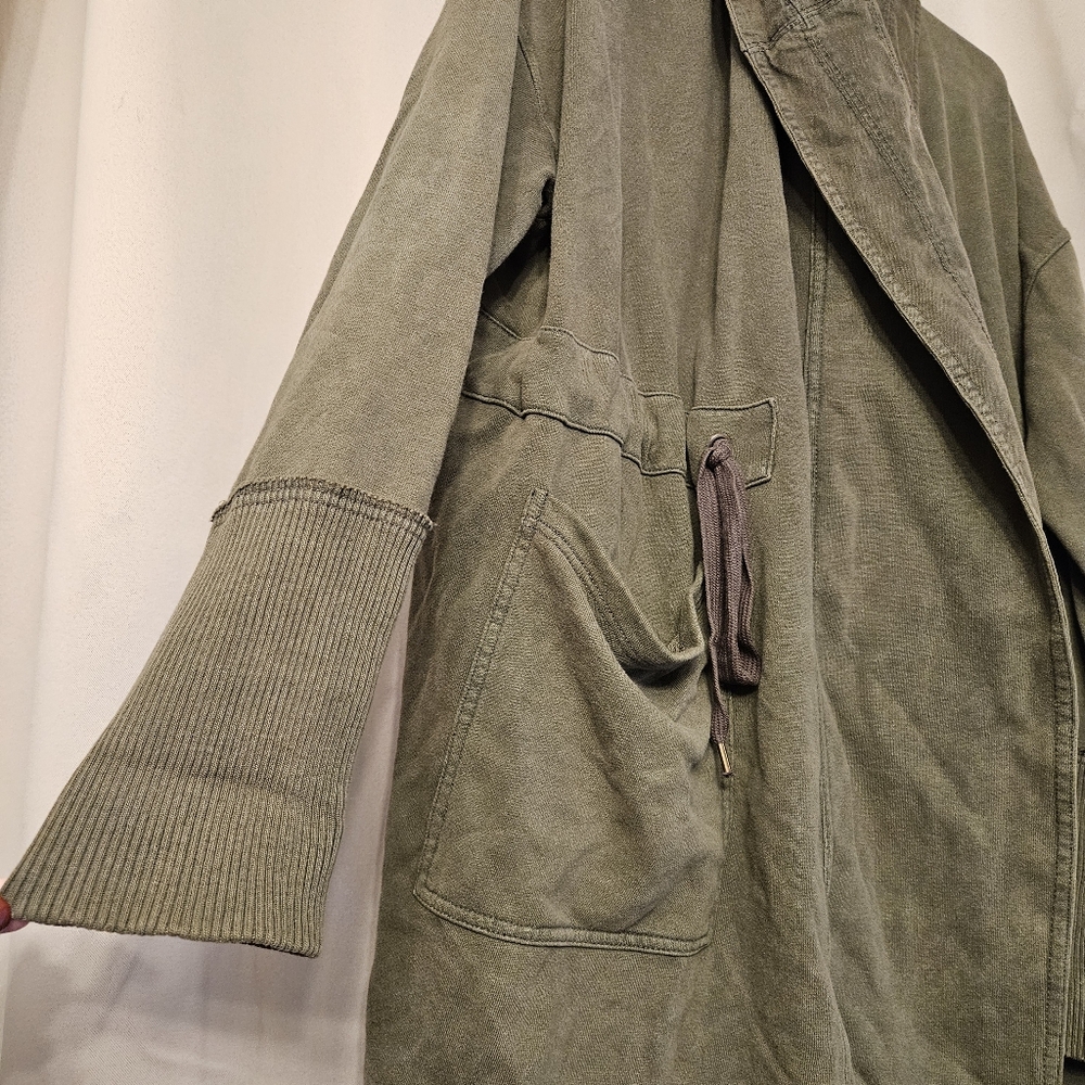 Free People Studio City Army Green Open Cardigan Jacket Chunky Oversized Boho L - Picture 5 of 10